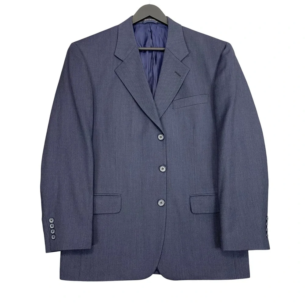 Stafford 2 Piece Wool Suit Mens 40S Blue Vintage Pleated Cuffed